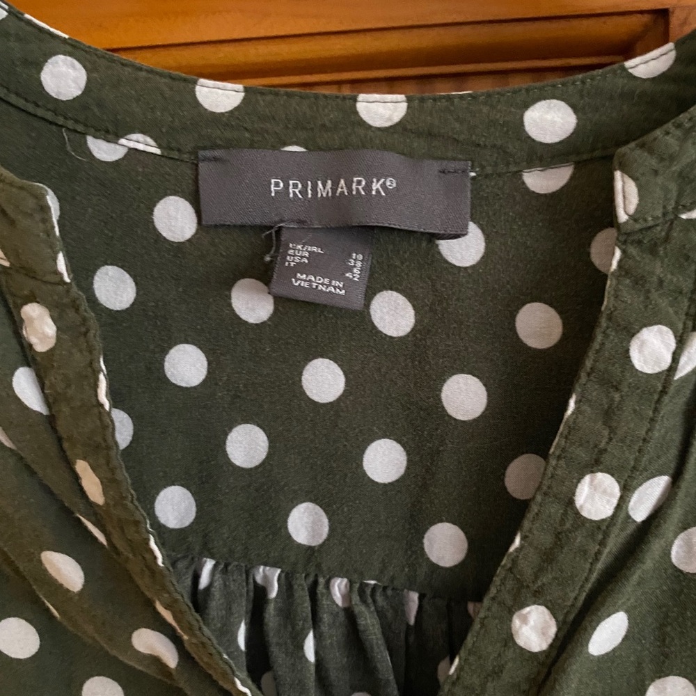 Olive green white polka dot blouse